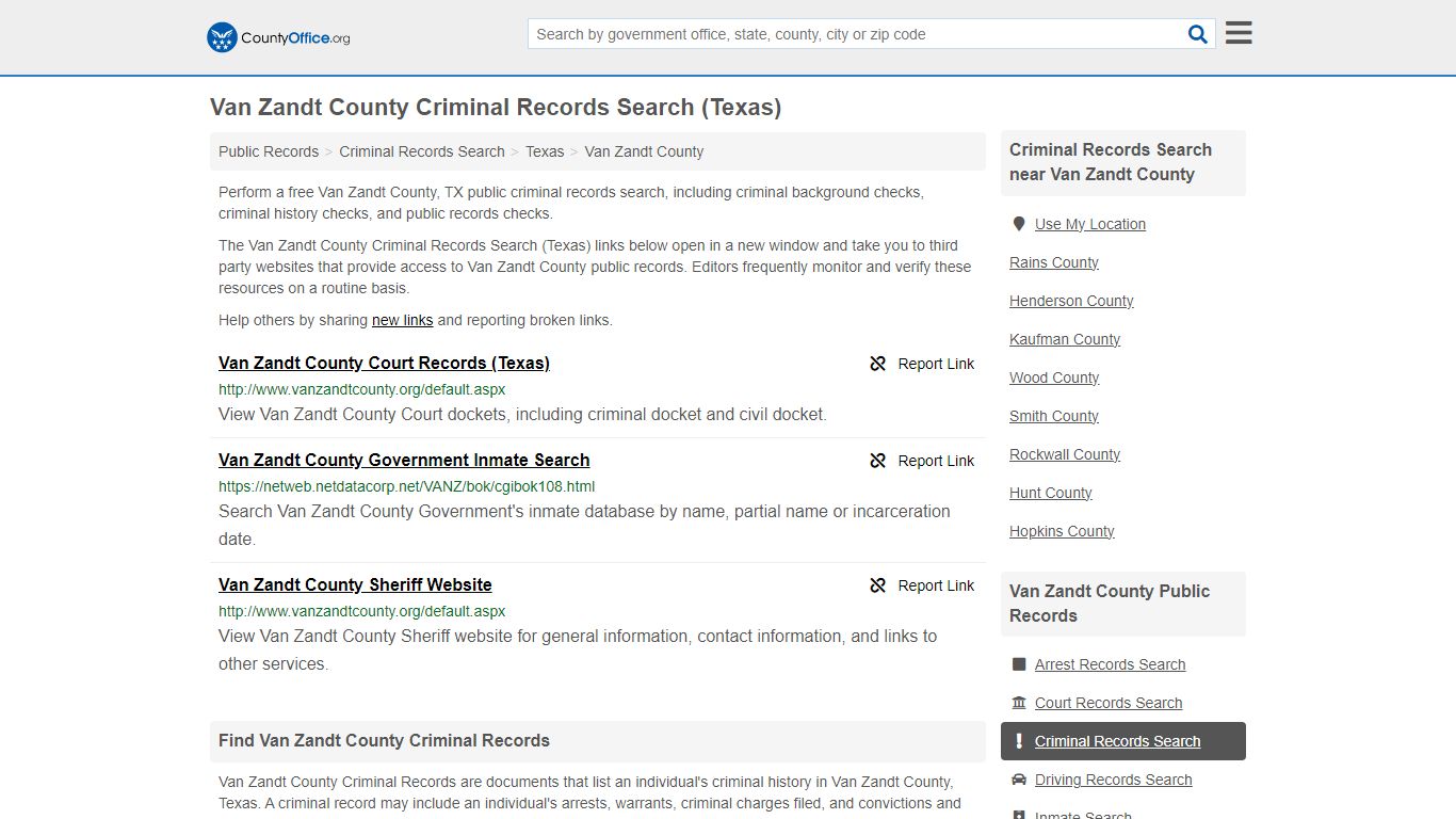 Van Zandt County Criminal Records Search (Texas) - County Office